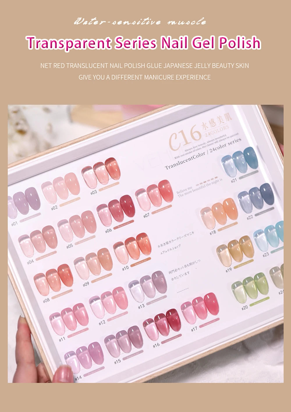 Vendeeni 24 Colors Jelly Transparent Gel Nail Polish 15ml