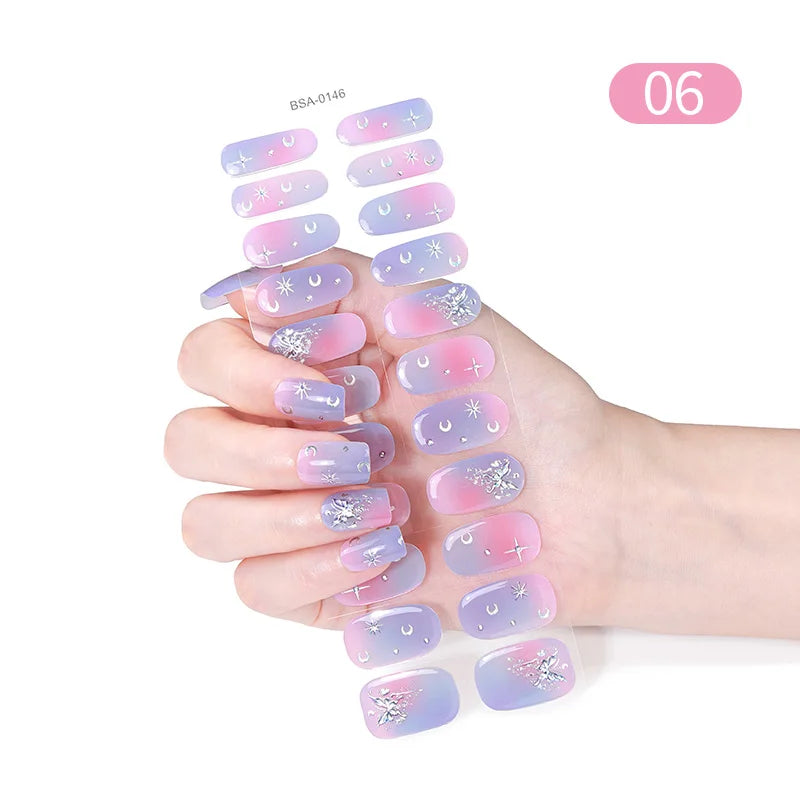 22 Tips Gradient Colorful Semi-cured Gel Nail Strips Luminous Full Cover