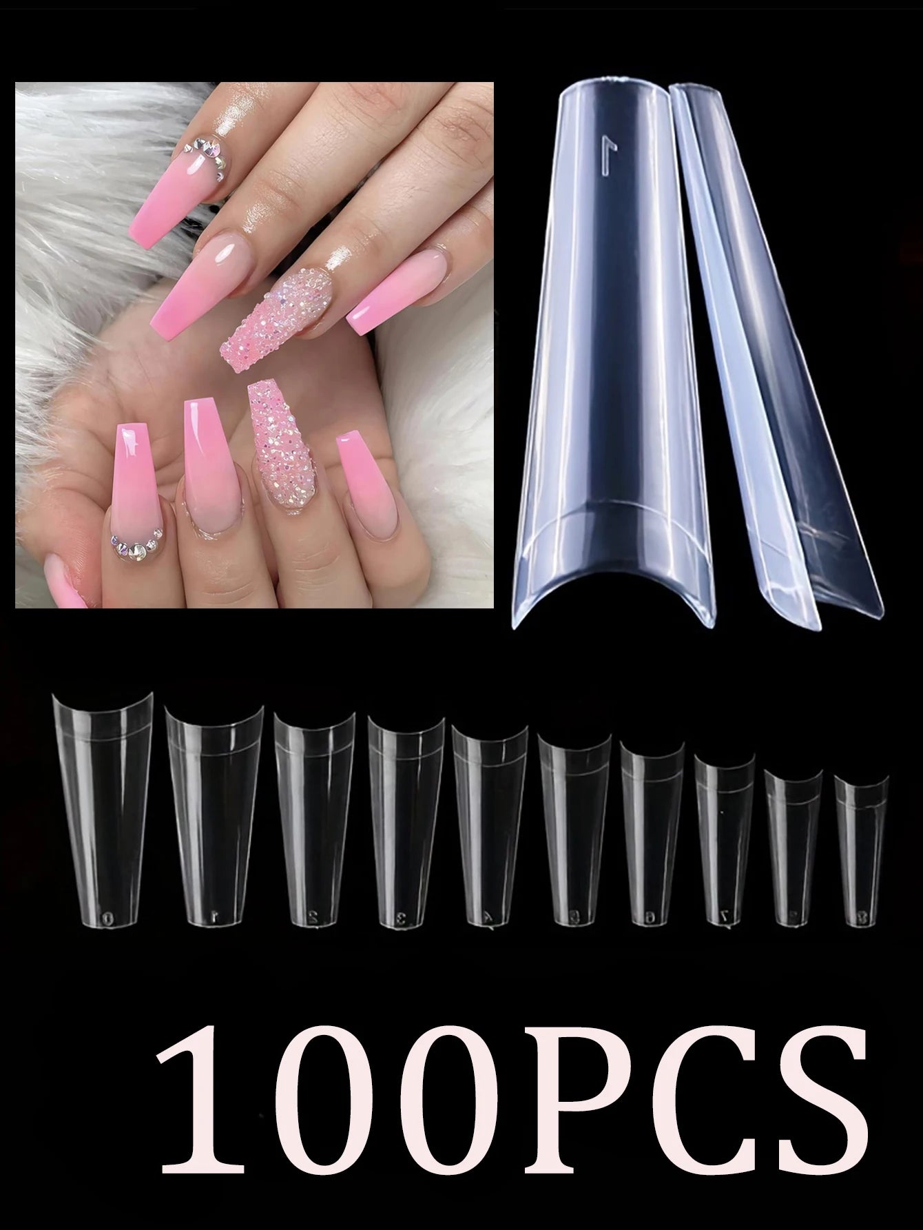 120Pcs Long Clear Various Size Nail Tips for Acrylic Nails