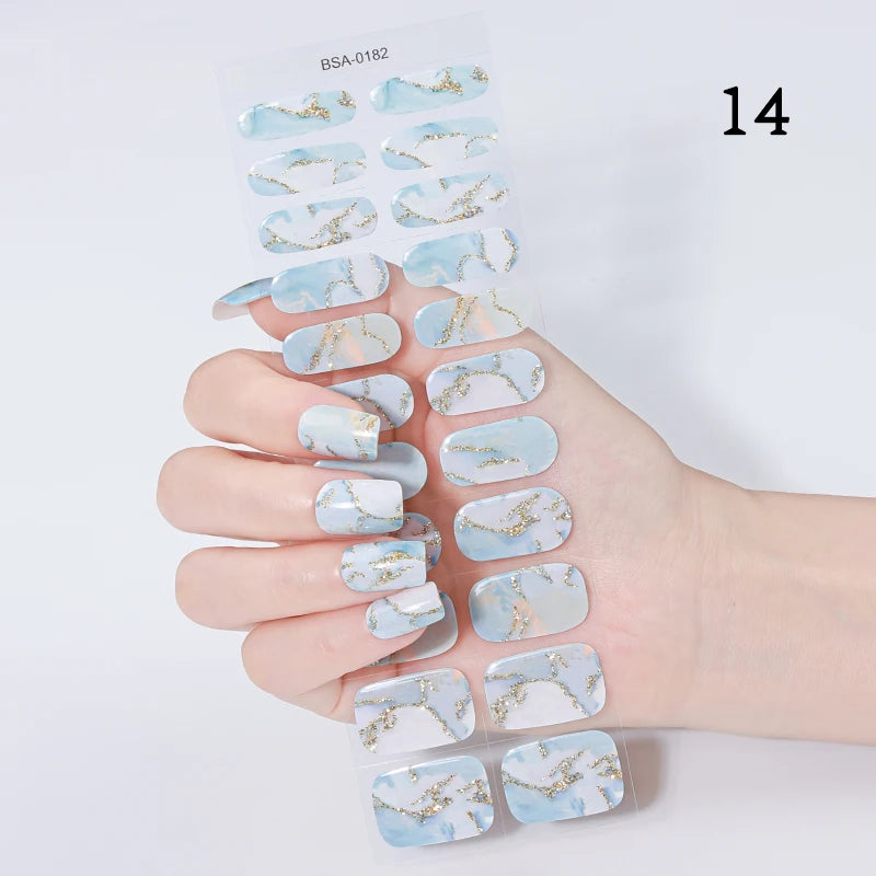 22 Tips Gradient Colorful Semi-cured Gel Nail Strips Luminous Full Cover