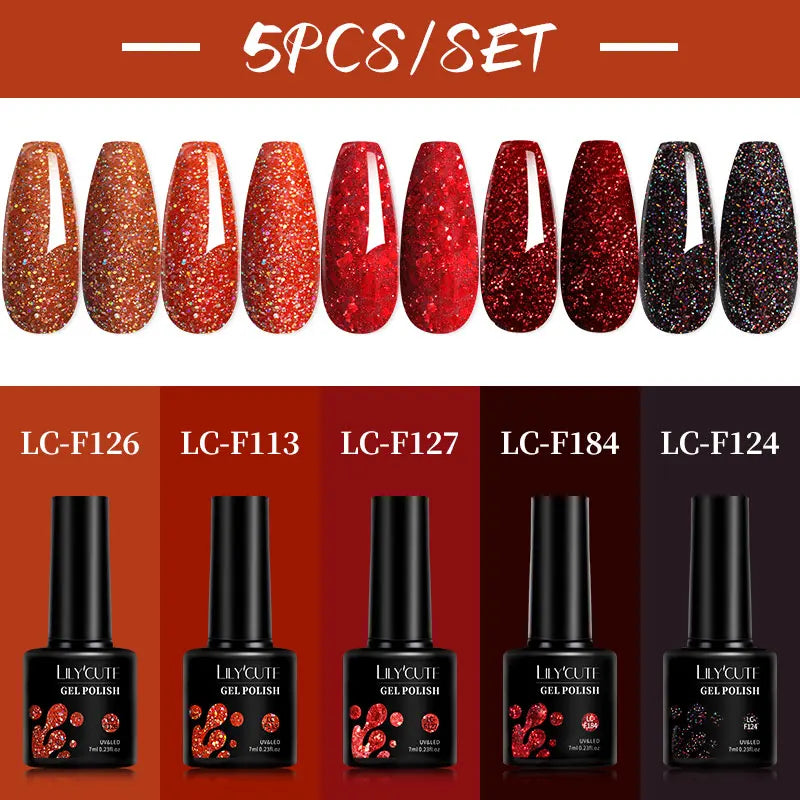 LILYCUTE 5pc/Set 7ML Semi Permanent UV Gel Polish Long Lasting Design