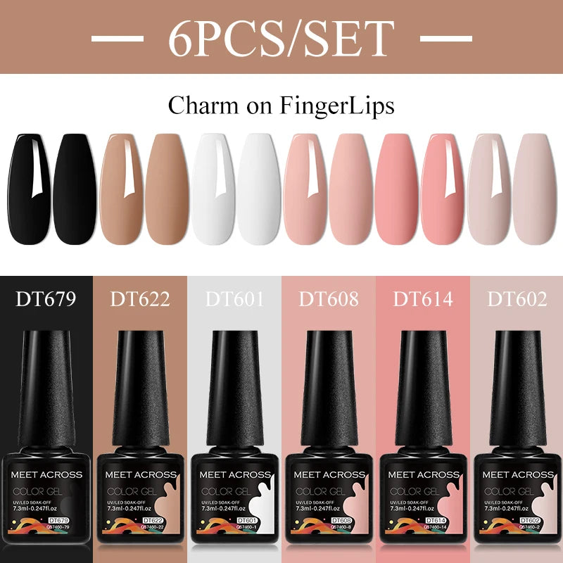 MEET ACROSS 6Pcs/Set 7.3ml Gel Nail Polish For Nails