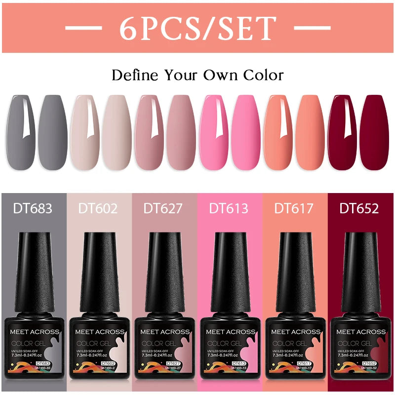 MEET ACROSS 6Pcs/Set 7.3ml Gel Nail Polish For Nails