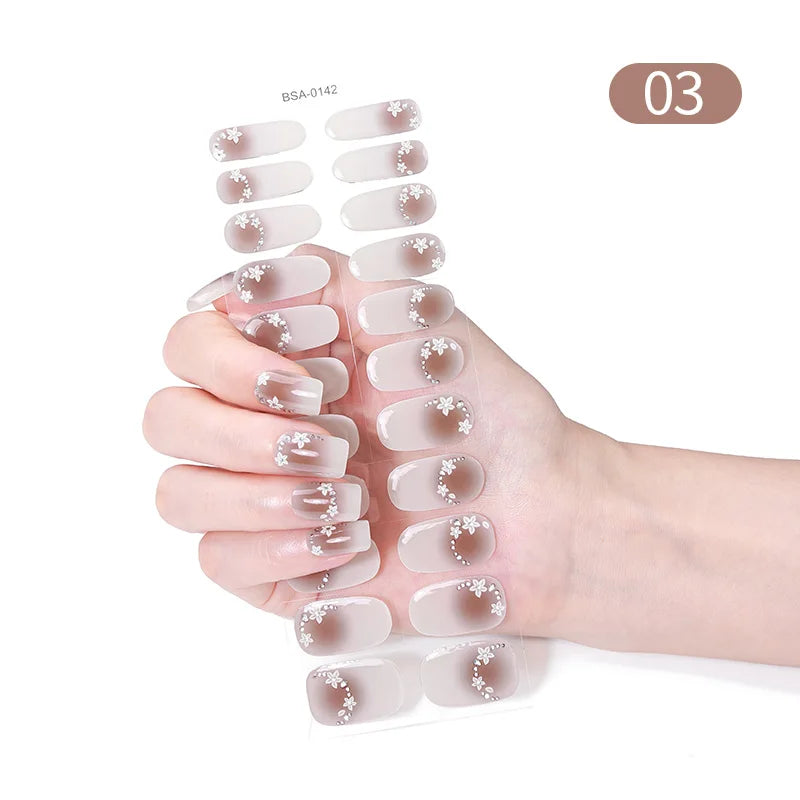 22 Tips Gradient Colorful Semi-cured Gel Nail Strips Luminous Full Cover