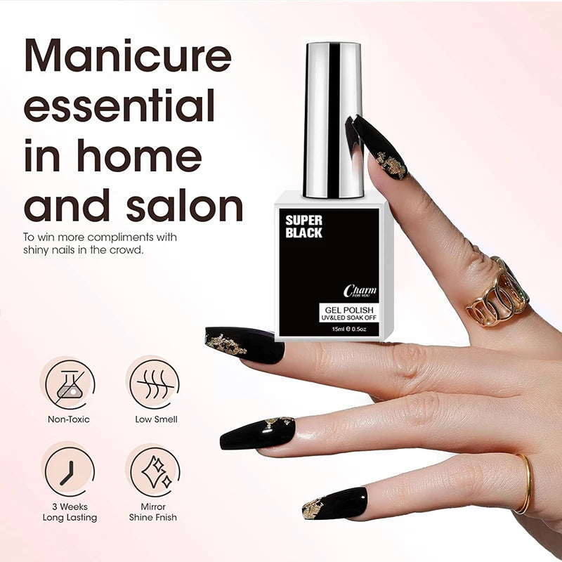 Charm 15ml Classic Gel Nail Polish Vibrant Black, White, and Red Shades