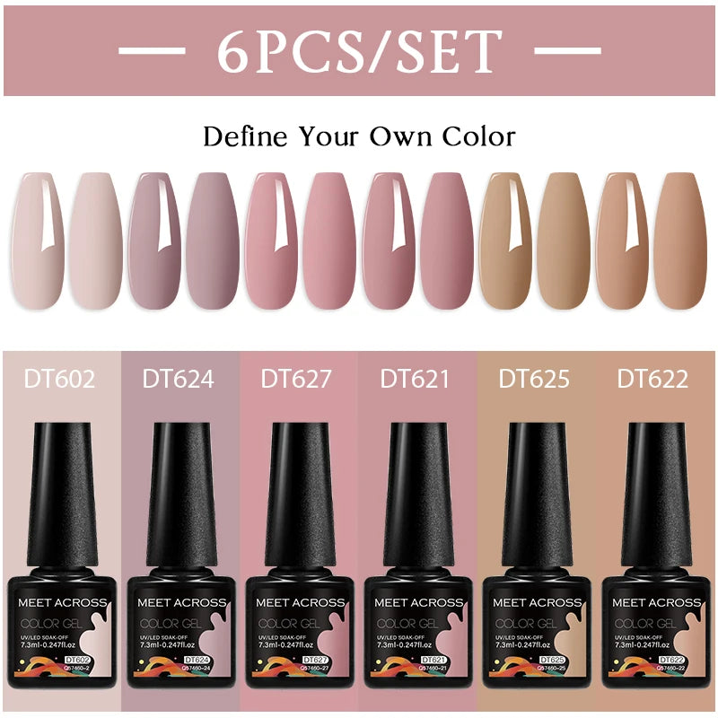 MEET ACROSS 6Pcs/Set 7.3ml Gel Nail Polish For Nails