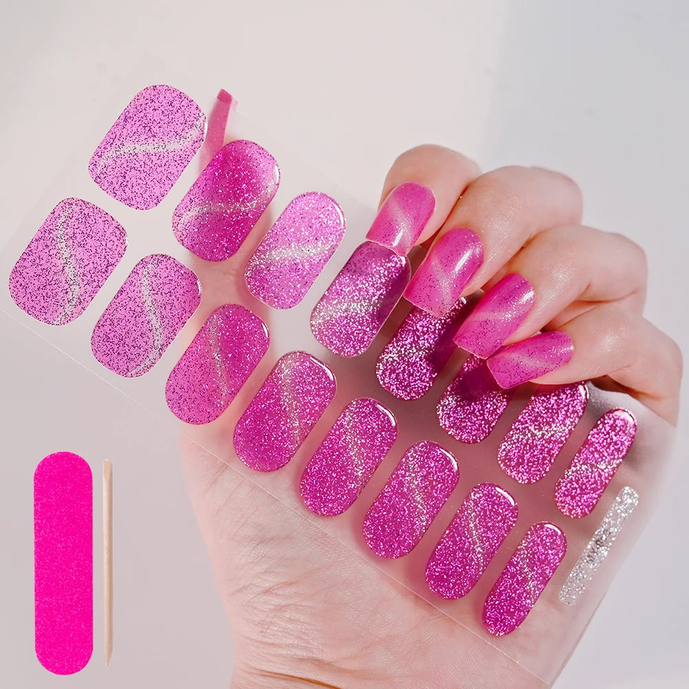 1 Sheet Semi-Cured Gel Nail Strips Waterproof Long Lasting