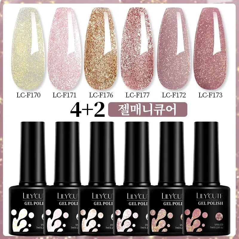 LILYCUTE 7ml 6pc Glitter Gel Nail Polish Set V