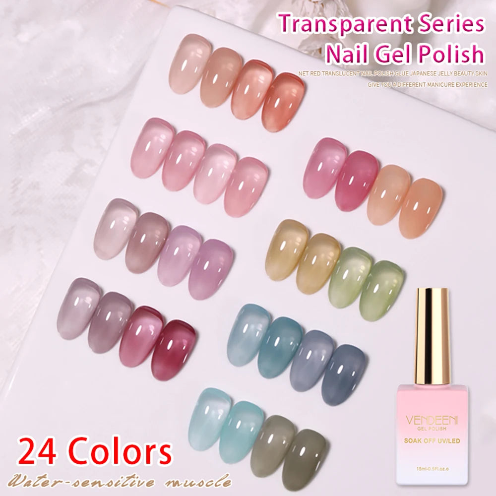 Vendeeni 24 Colors Jelly Transparent Gel Nail Polish 15ml