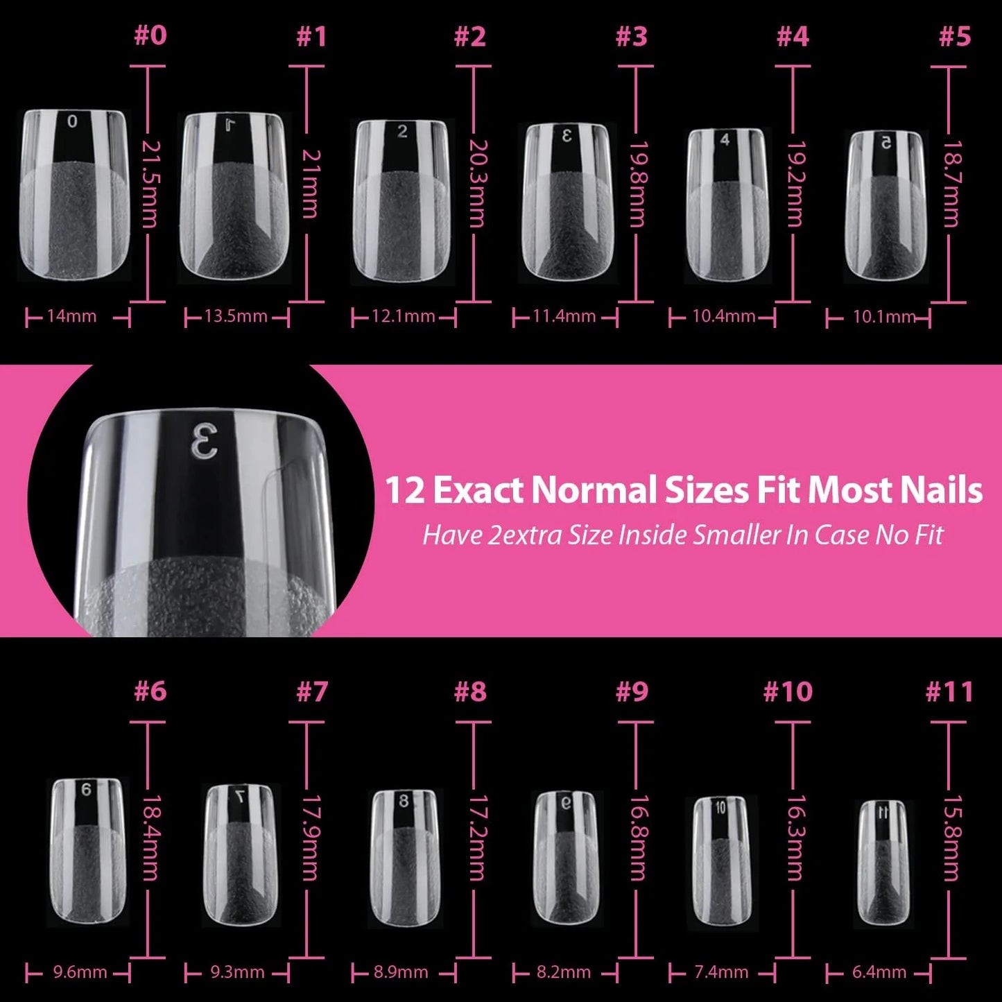120Pcs Long Clear Various Size Nail Tips for Acrylic Nails