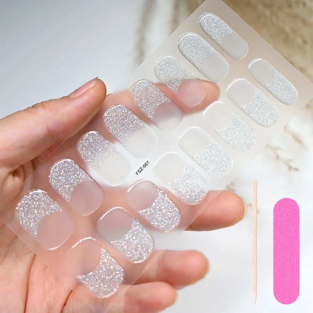 1 Sheet Semi-Cured Gel Nail Strips Waterproof Long Lasting
