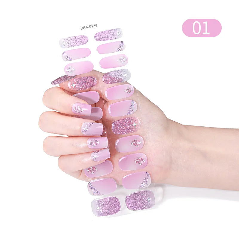 22 Tips Gradient Colorful Semi-cured Gel Nail Strips Luminous Full Cover