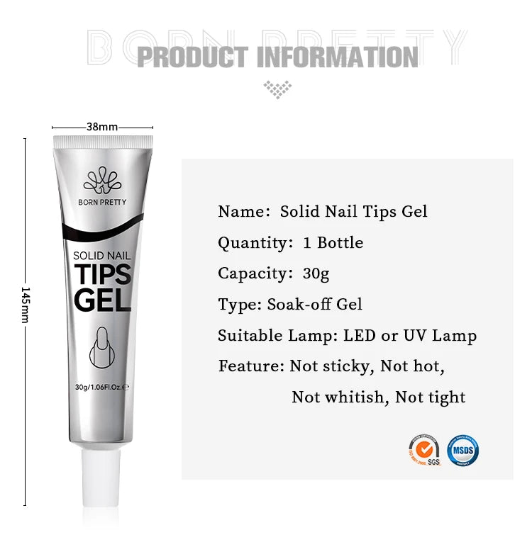 BORN PRETTY 30ml Solid Nail Tips Gel with 24Pcs