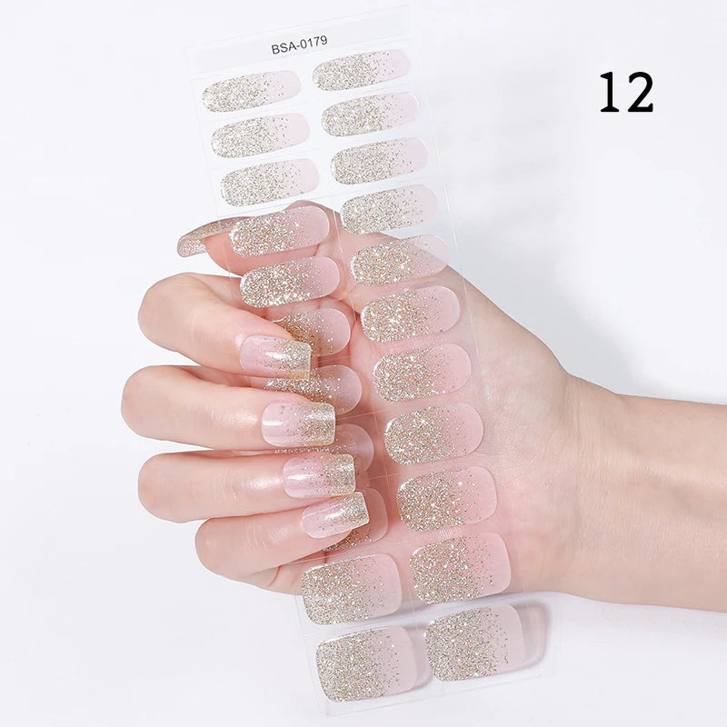 22 Tips Gradient Colorful Semi-cured Gel Nail Strips Luminous Full Cover