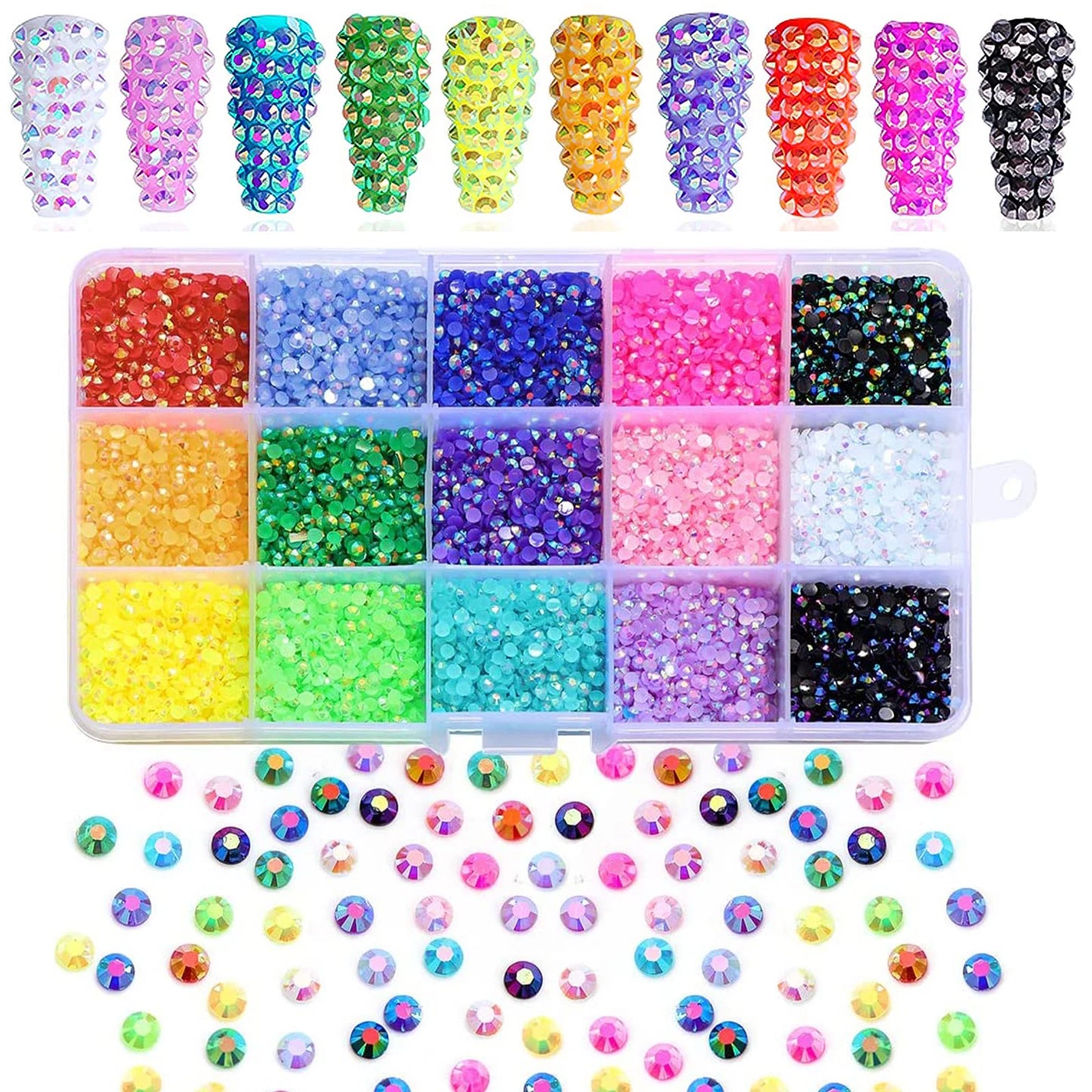 12000pcs Nail Art Rhinestones, 15 colors 3mm Flat Round