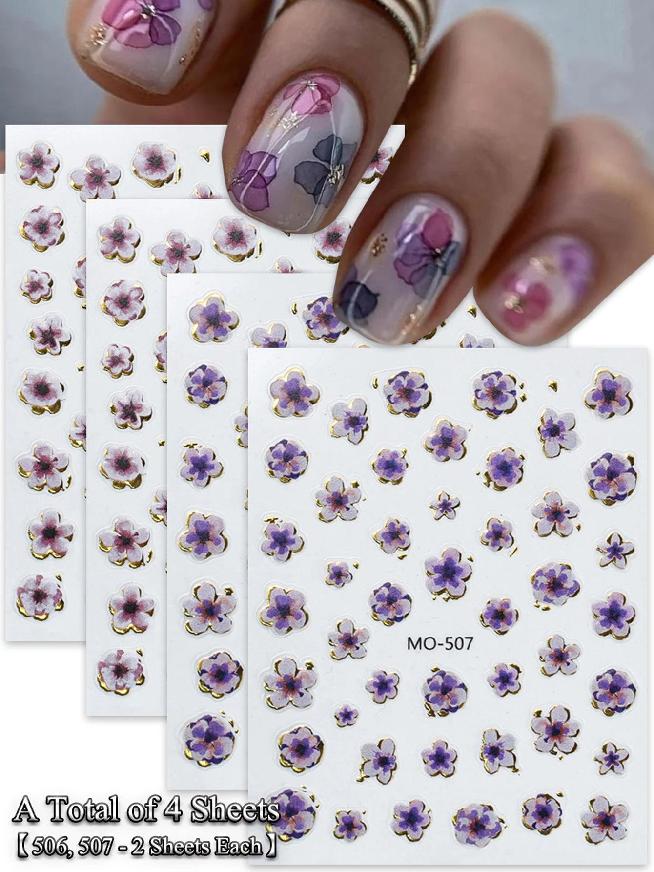 5D Floral Nail Stickers Self-Adhesive