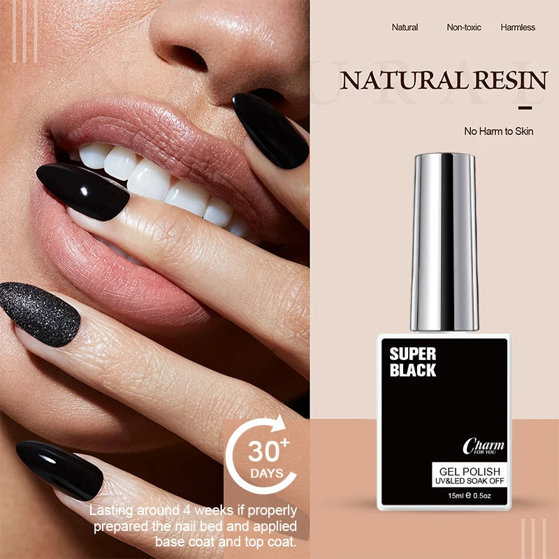 Charm 15ml Classic Gel Nail Polish Vibrant Black, White, and Red Shades