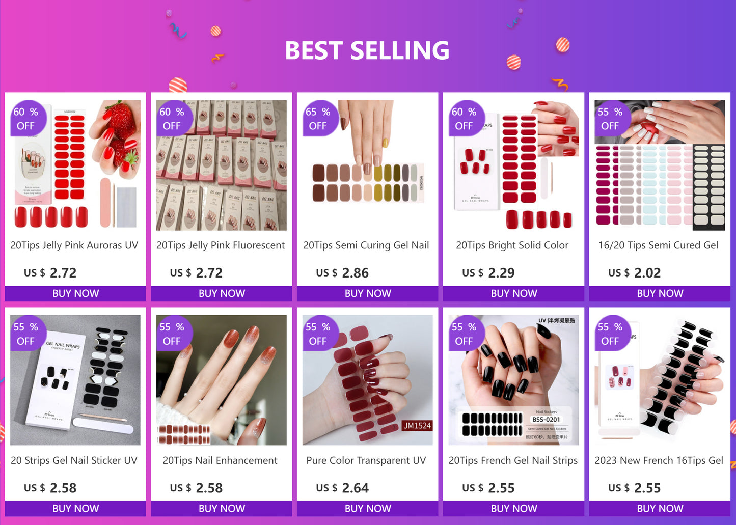 1 Sheet Semi-Cured Gel Nail Strips