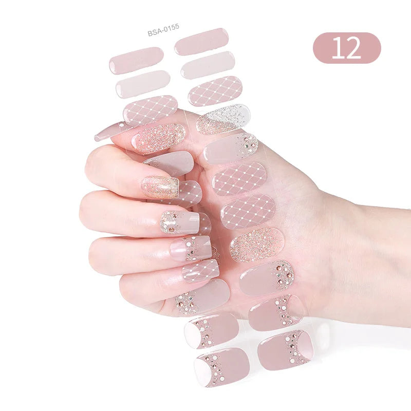 22 Tips Gradient Colorful Semi-cured Gel Nail Strips Luminous Full Cover