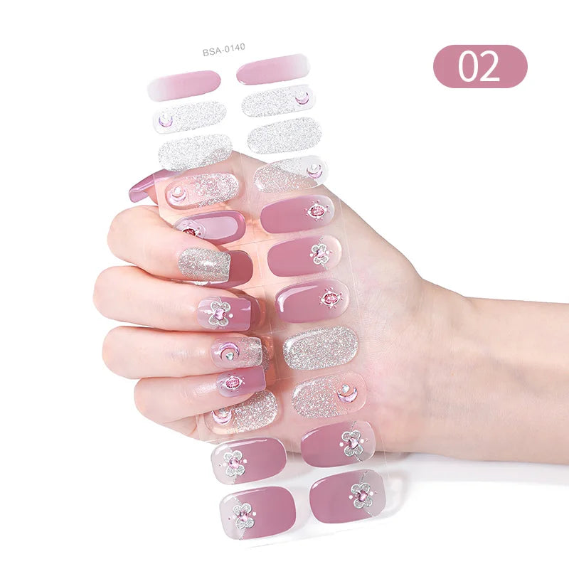 22 Tips Gradient Colorful Semi-cured Gel Nail Strips Luminous Full Cover