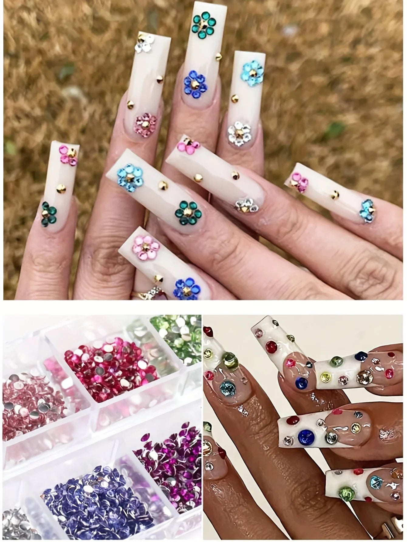12 Grid Shimmering Crystal Nail Art Rhinestones/Flatback Colorful Gemstones