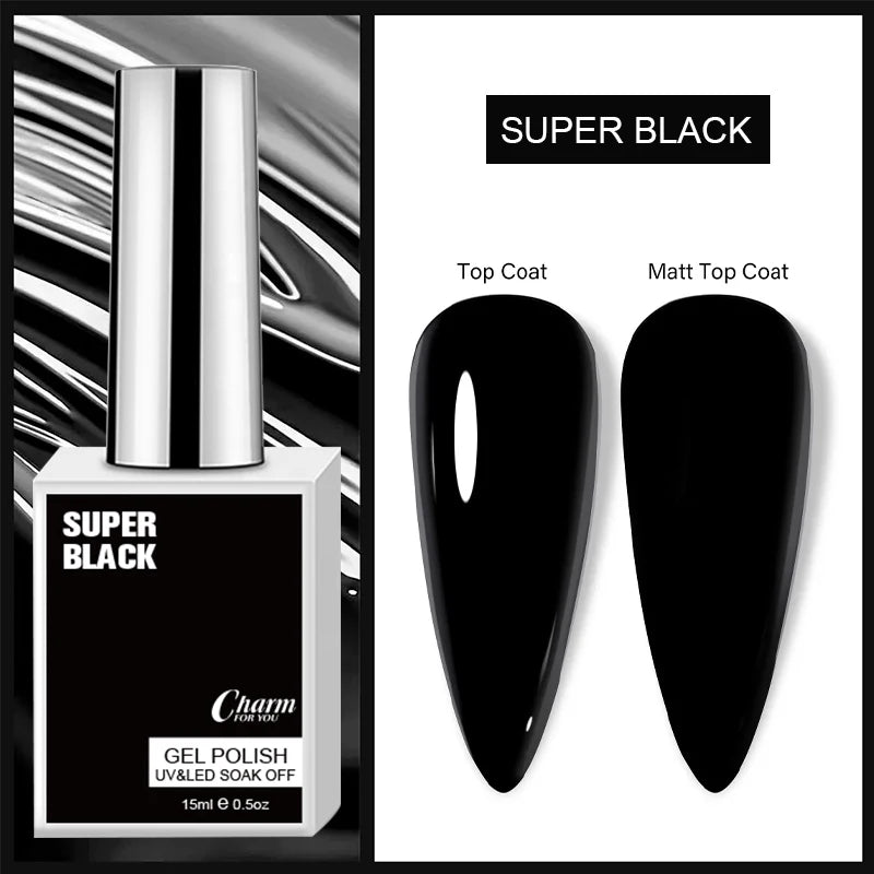 Charm 15ml Classic Gel Nail Polish Vibrant Black, White, and Red Shades