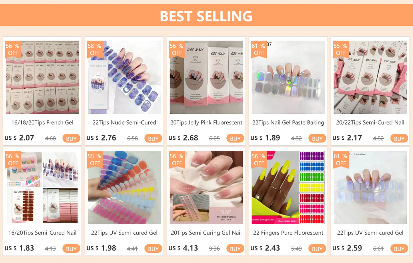 1 Sheet Semi-Cured Gel Nail Strips
