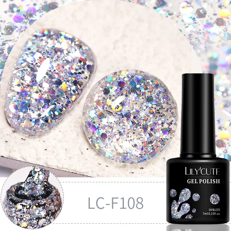 LILYCUTE 7ml 6pc Glitter Gel Nail Polish Set V