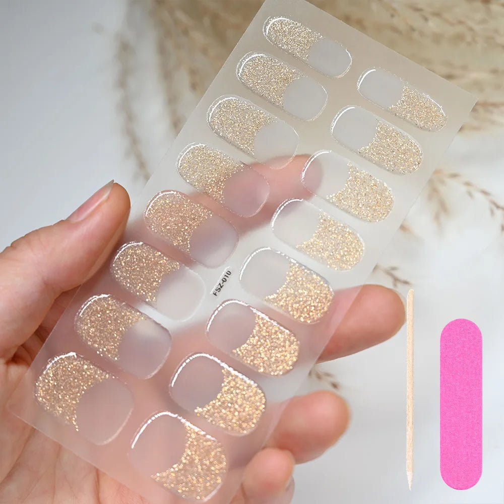 1 Sheet Semi-Cured Gel Nail Strips Waterproof Long Lasting