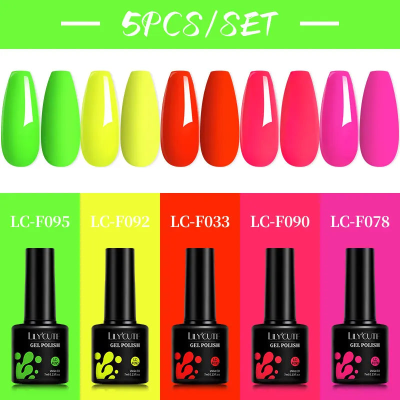 LILYCUTE 5pc/Set 7ML Semi Permanent UV Gel Polish Long Lasting Design
