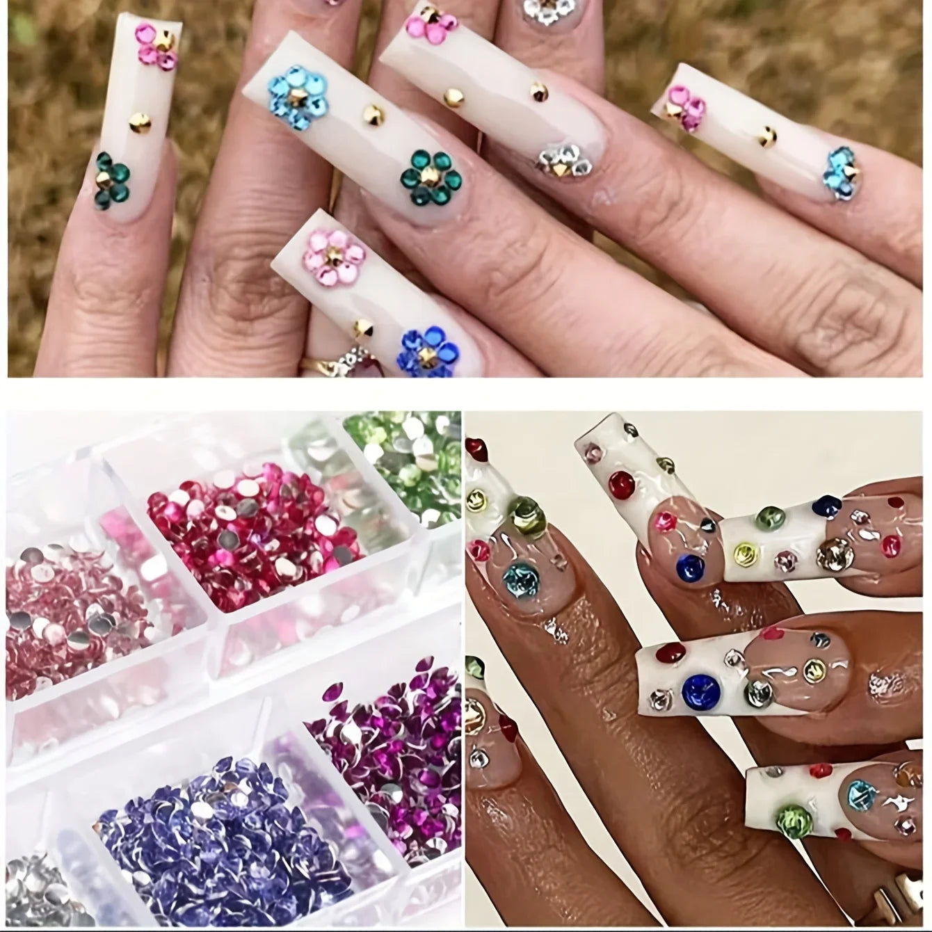 12 Grid Shimmering Crystal Nail Art Rhinestones/Flatback Colorful Gemstones