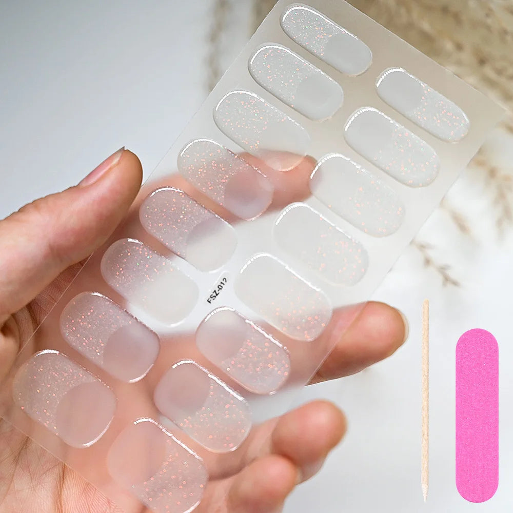 1 Sheet Semi-Cured Gel Nail Strips Waterproof Long Lasting