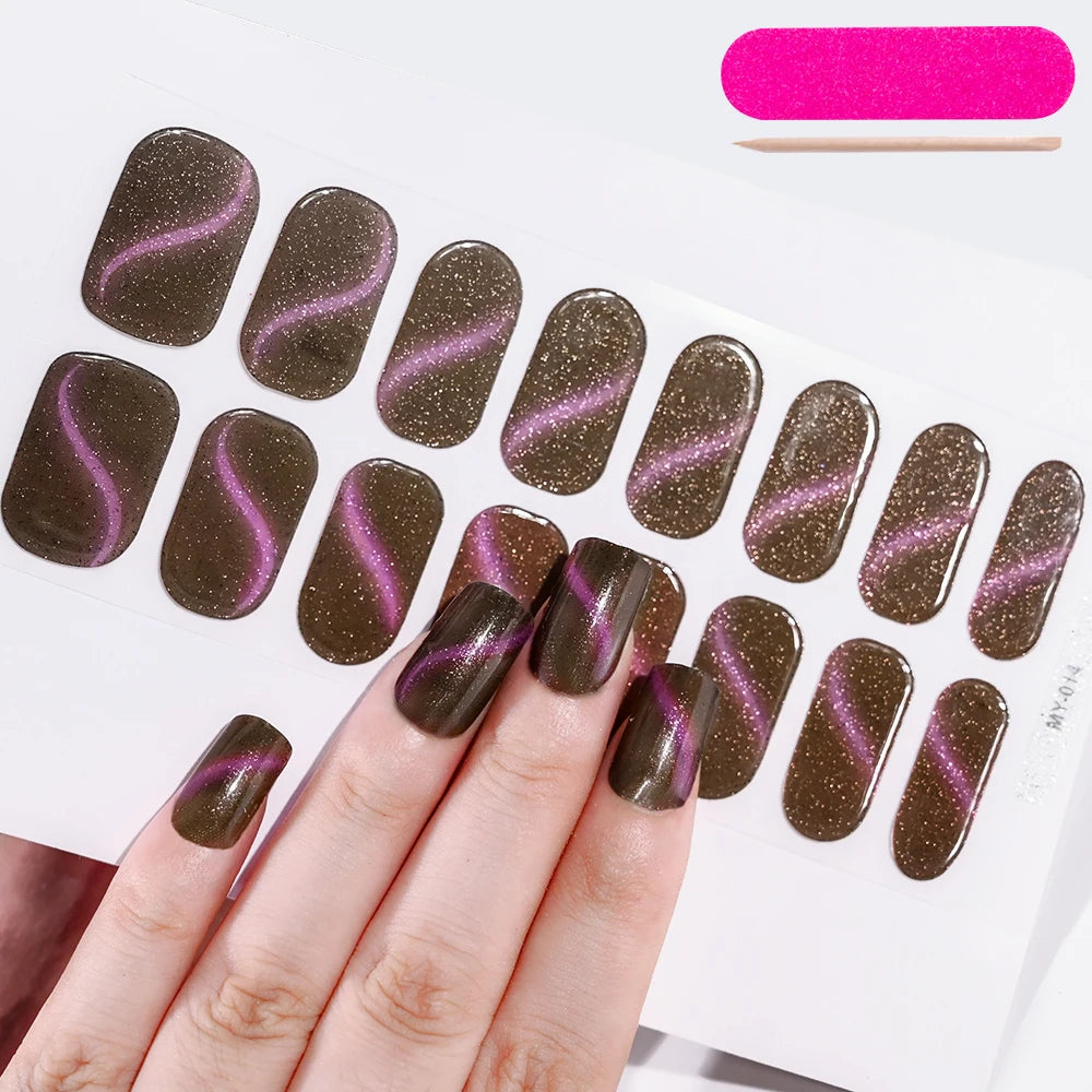 1 Sheet Semi-Cured Gel Nail Strips Waterproof Long Lasting