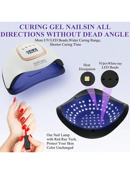 Professional UV LED Nail Lamp for Nails Gel Polish Fast Curing Dryer with 81 LEDs 4 Timer Setting