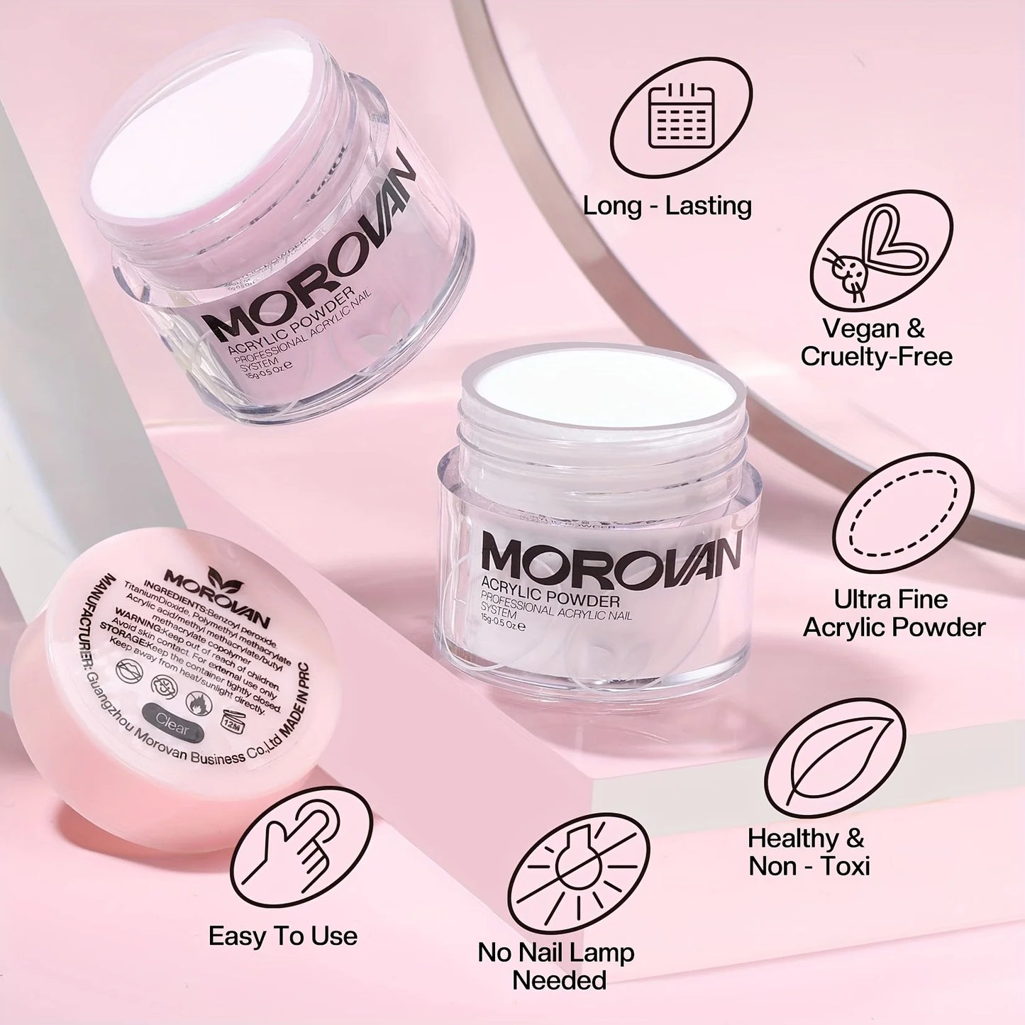 3-in-1 Beige/Pink Acrylic Nail Powder