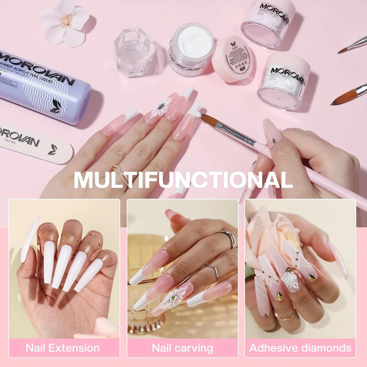 3-in-1 Beige/Pink Acrylic Nail Powder