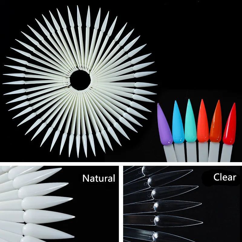 50 pcs Sharp Fan Shaped Nail Art, False Tips Showing Card Sticks