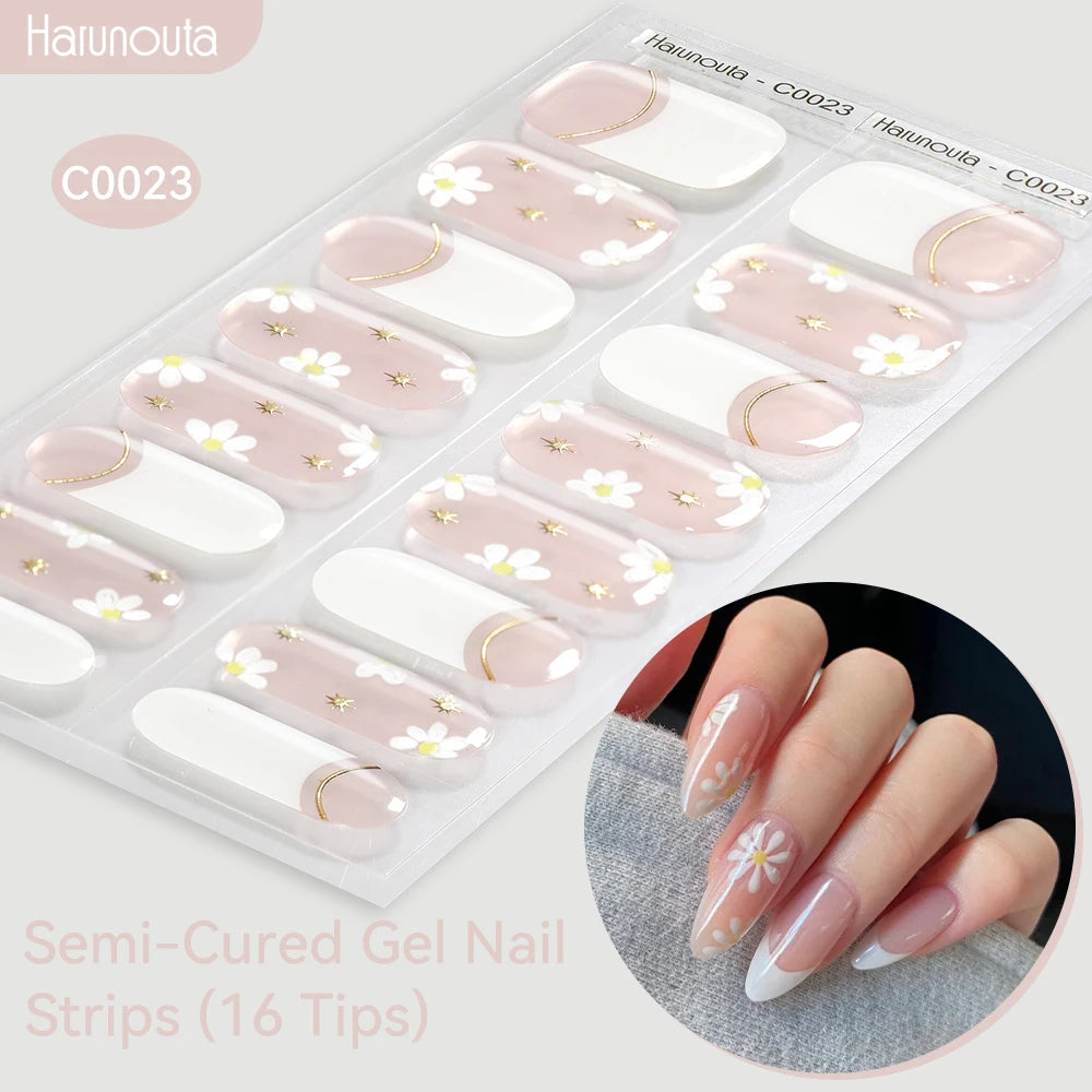 Gradient Auroras Semi Cured Sparkly Gel Nail Strips with UV/LED Nail Lamps