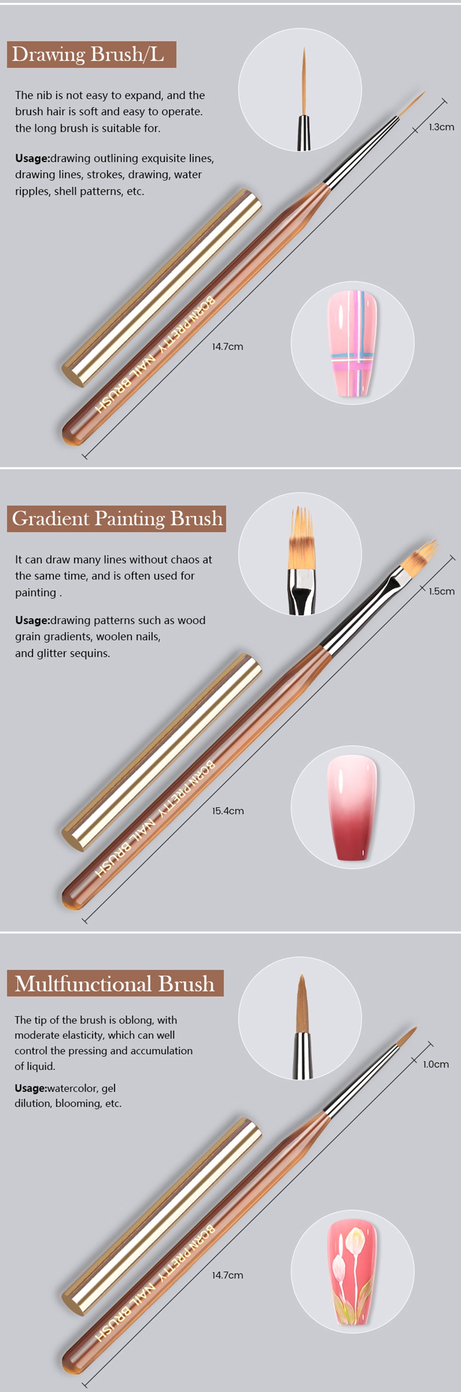 BORN PRETTY Nail Art Brush 9 Sizes  Nail Art Manicure Tool