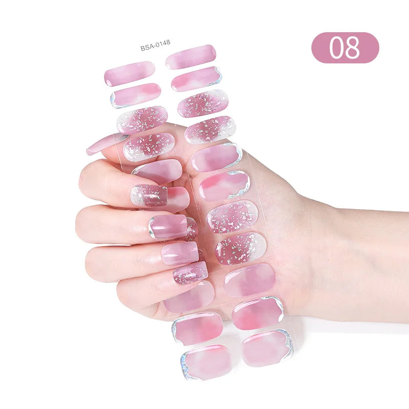 22 Tips Gradient Colorful Semi-cured Gel Nail Strips Luminous Full Cover