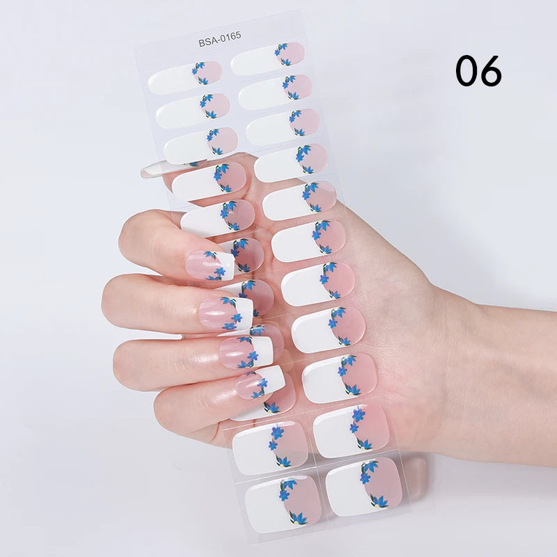 22 Tips Gradient Colorful Semi-cured Gel Nail Strips Luminous Full Cover
