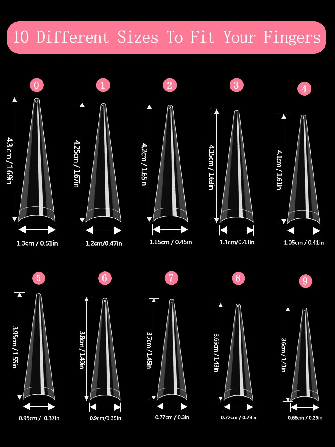 120Pcs Long Clear Various Size Nail Tips for Acrylic Nails