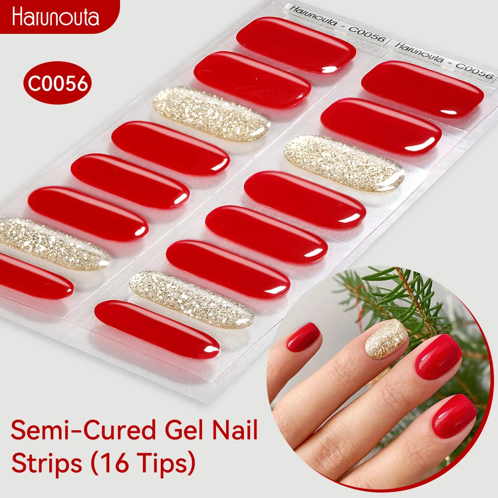 Gradient Auroras Semi Cured Sparkly Gel Nail Strips with UV/LED Nail Lamps