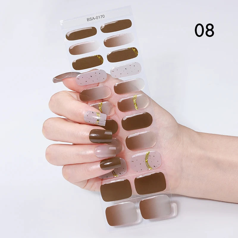 22 Tips Gradient Colorful Semi-cured Gel Nail Strips Luminous Full Cover