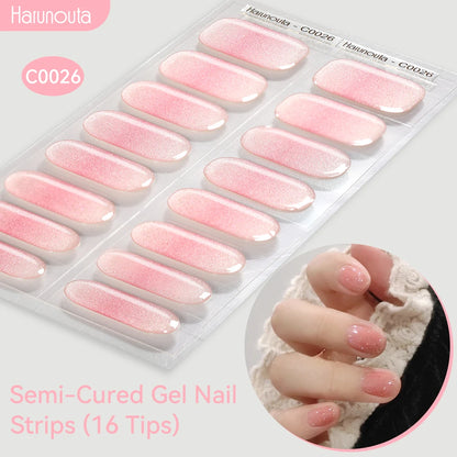 Gradient Auroras Semi Cured Sparkly Gel Nail Strips with UV/LED Nail Lamps