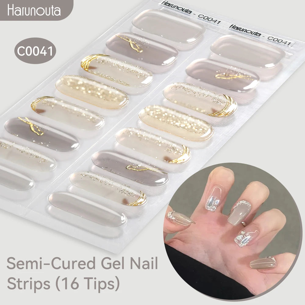 Gradient Auroras Semi Cured Sparkly Gel Nail Strips with UV/LED Nail Lamps