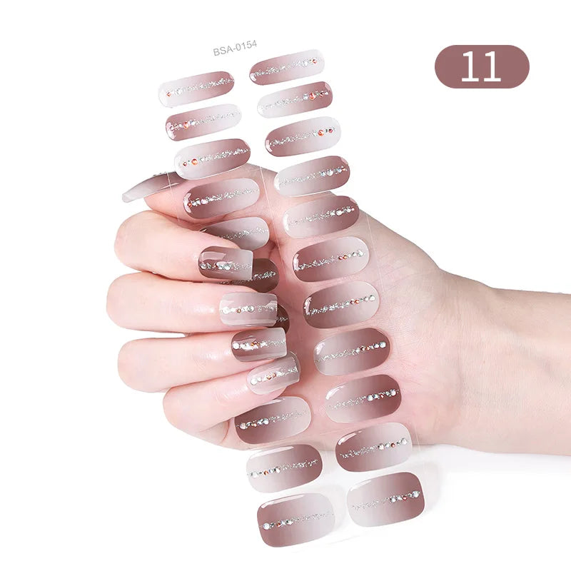 22 Tips Gradient Colorful Semi-cured Gel Nail Strips Luminous Full Cover