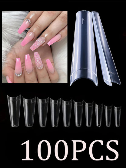 120Pcs Long Clear Various Size Nail Tips for Acrylic Nails