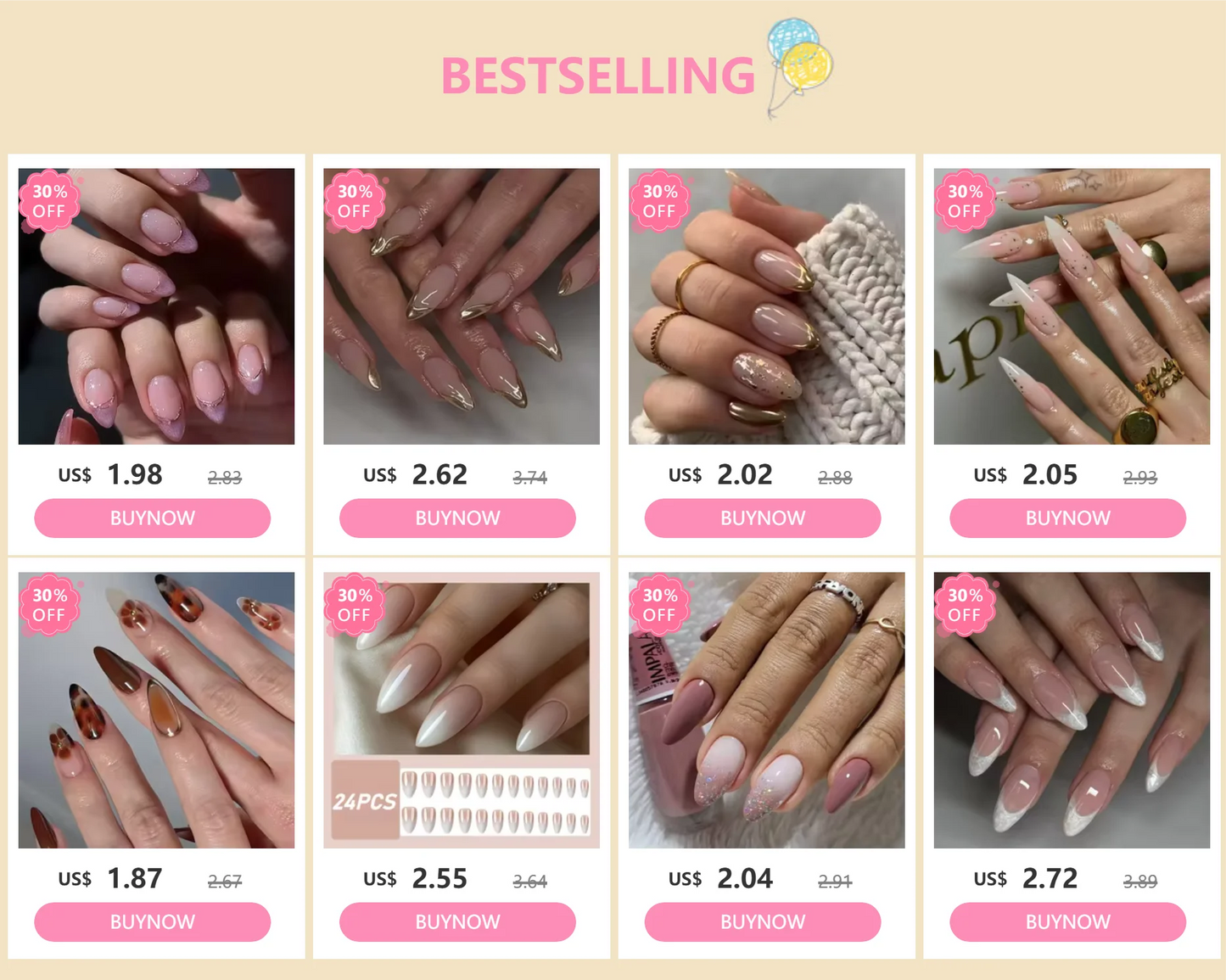 24pcs Press on Nails Medium Long Almond Shaped