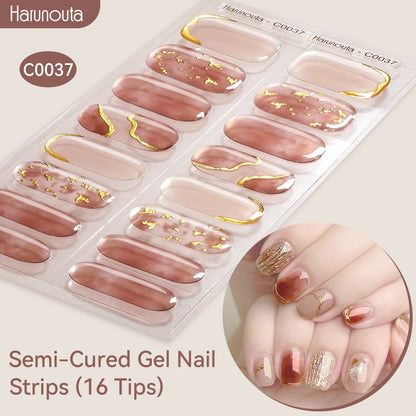 Gradient Auroras Semi Cured Sparkly Gel Nail Strips with UV/LED Nail Lamps